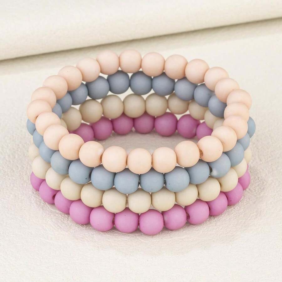 1 件壓克力串珠手鍊套裝,時尚、清新、甜美簡約的設計,適合女士日常佩戴 - 彩色 - 查看 1