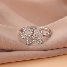 1pc Fashionable Wing Design Horse Opening Ring With Rhinestone Decor Suitable For Daily Wear - Silver - View 1