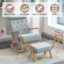 HOMEFUN Rocking Chair With Ottoman Mid-Century Modern Upholstered Fabric Rocking Armchair Rocking Chair Nursery With Thick Padded Cushion High Backrest Accent Glider Rocker Chair For Living Room - 灰色 - 查看 4