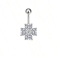 1pc Fashionable Cubic Zirconia Heart-Shaped Clover Designed Belly Button Ring For Women's Daily Wearing - Four Leaf Clover Navel Ring - View 10