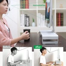 Soporte de sobremesa ergonómico llano para monitor de escritorio, soporte para monitor de laptop compatible con Samsung, AOC, - Plateado - Ver 5