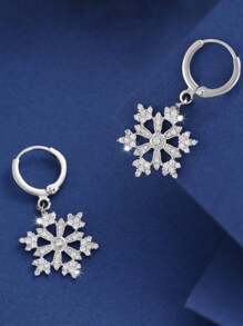 1pair Fashionable Cubic Zirconia Snowflake Stud Earrings For Women, Perfect For Daily Wear, Dating And Christmas Gift - White - View 3