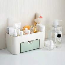 1pc T-Shape Desktop Drawer Storage Box, Plastic Multi-Functional Makeup Organizer Jewelry Container For Office Desk - White Green - View 5