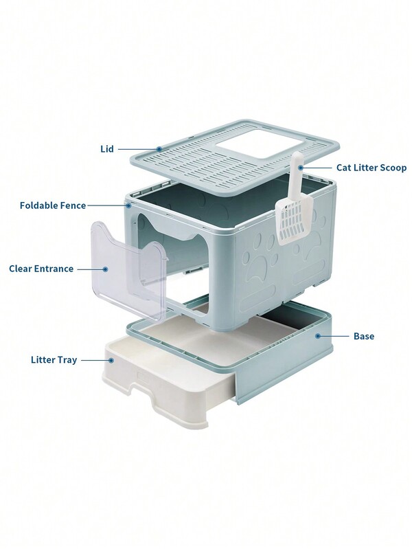 Foldable Covered Large Capacity Cat Litter Box, With Scoop For Easy