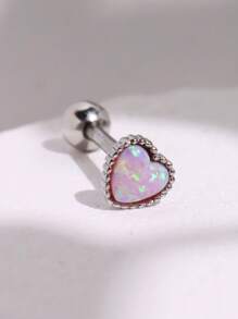 1pc Pink Color Glittering Coated External Threaded Tongue Barbell Women's Jewelry - Pink - View 2