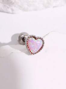 1pc Pink Color Glittering Coated External Threaded Tongue Barbell Women's Jewelry - Pink - View 5