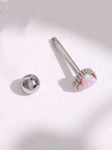 1pc Pink Color Glittering Coated External Threaded Tongue Barbell Women's Jewelry - Pink - View 3