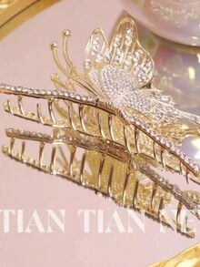 1pc New Rhinestone Butterfly Hair Clip For Women, Large Hair Claw For Ponytail, Ancient Style Hair Accessory, Hair Claw - 08 - View 5