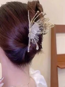 1pc New Rhinestone Butterfly Hair Clip For Women, Large Hair Claw For Ponytail, Ancient Style Hair Accessory, Hair Claw - 08 - View 1