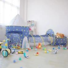 Tienda de juguete plegable para bebé, parque infantil 3 en 1, túnel para gatear en interiores, tienda de juegos al aire libre, casa de juguete, regalo - Azul - Ver 5