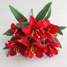 1朵小百合花,完美的家居仿真花卉虎皮百合真實觸感假花,適用於婚禮家庭派對花園商店辦公室裝飾塑料百合花束人造花 - 紅色 - 查看 4