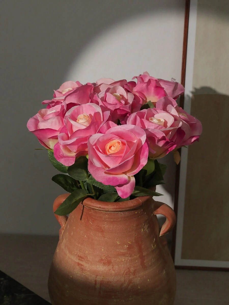 5pcs Artificial Pink & Yellow Rose Bouquet - powdery yellow - View 1