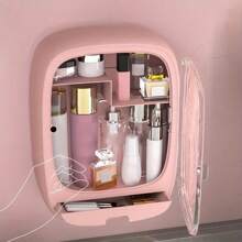 Wall-Mounted Cosmetic Skin Care Storage Box With Drawer And Transparent Cover, No Drilling Bathroom Sink Storage Rack - White - View 6