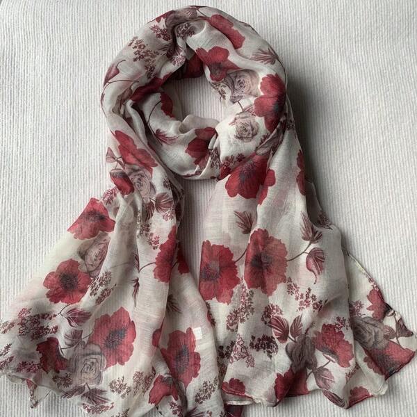 1pc Balinese Batik Printed Long Scarf With Floral Print Elegant Winter Fall Valentine's Day