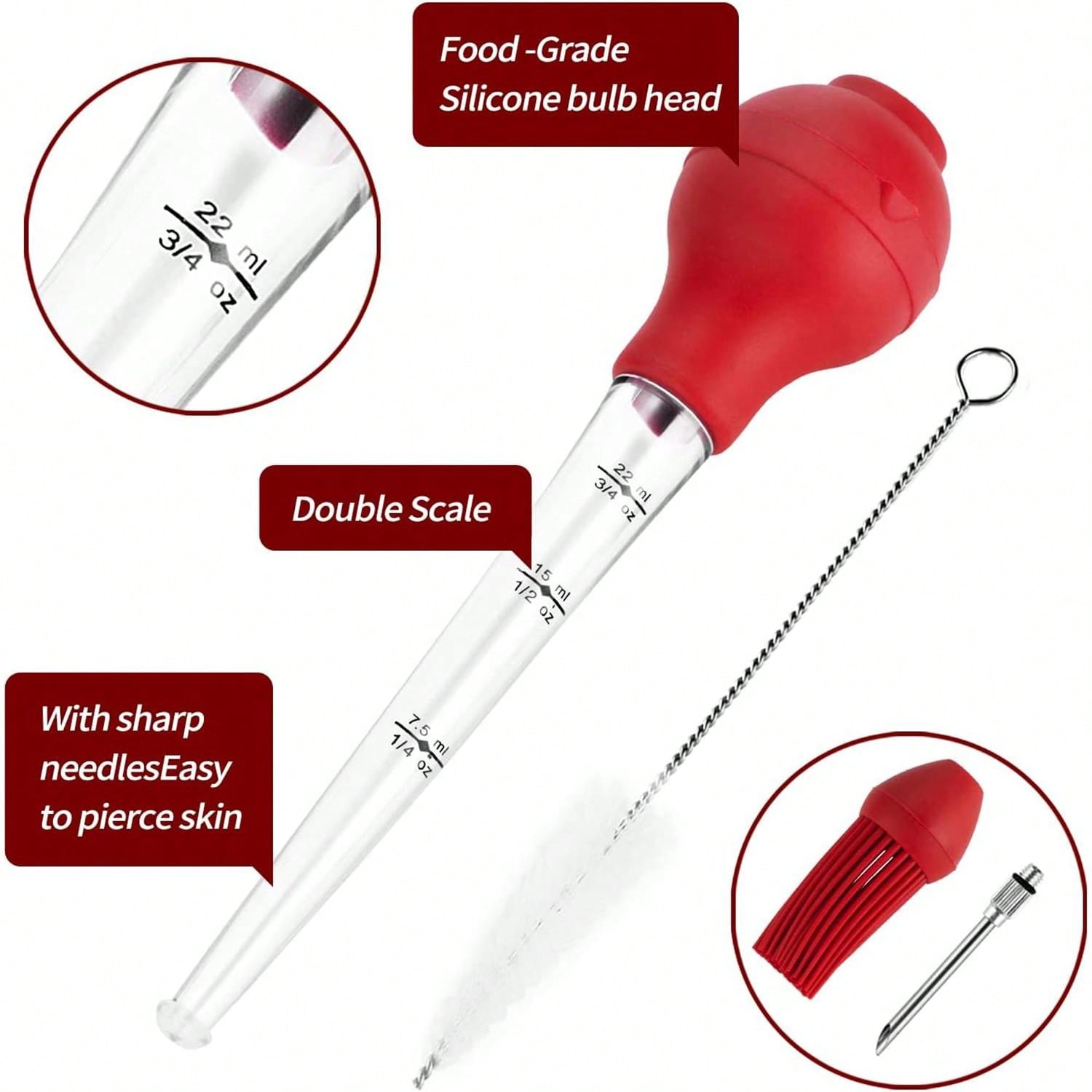 Turkey Baster Foo.D Grade For Cooking & Basting, Detachable Round Bulb