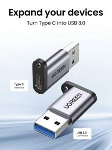 UGREEN Type C Adapter USB A 3.0 Male To USB 3.1 Type C Female Connector Type-C Adapter - Grey - View 3