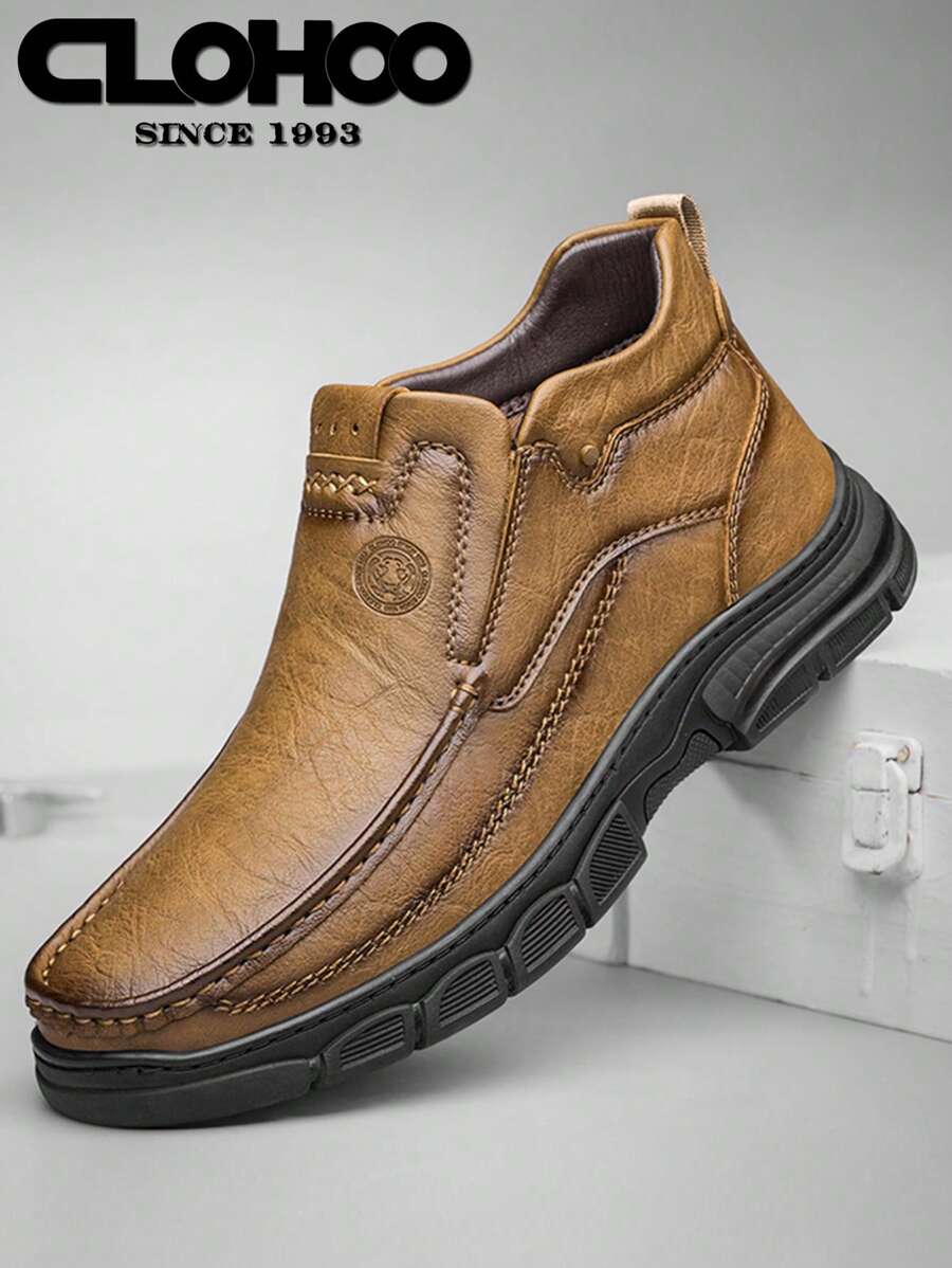 Clohoo Brand Special Edition Hand-Stitched Men's Short Boot Men's High-Top Leather Boot Boots Hiking Shoes For Men - Khaki - View 1