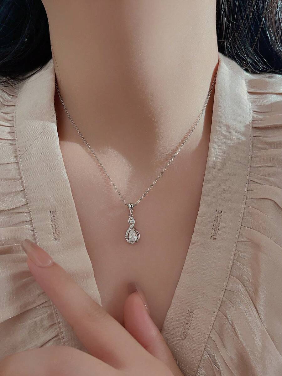 1 件纯银吊坠镶嵌锆石，时尚、优雅、优质珠宝，最佳女友礼物（不含链子） - 銀色 - 查看 1