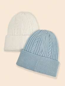 1頂女士針織無邊帽,扭曲紋路和刺繡酒杯圖案,保暖時尚,情人節理想禮物 - 白色 - 查看 2