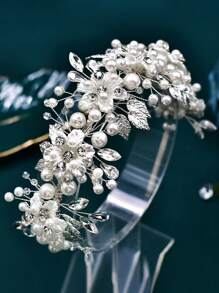 1入組簡約手工珍珠發夾,完美適用於臉型修飾和婚禮,新娘頭飾,伴娘派對髮箍 - 銀色 - 查看 5