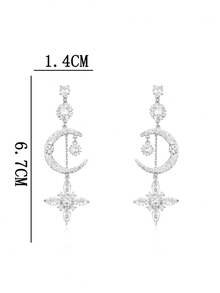 1 對可愛酷炫水鑽裝飾星星和尖釘女式耳環 - 銀色 - 查看 4