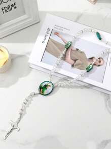 1 Stück Rosenkranz mit Heiliger Judas grünen Kristallperlen, katholische Halskette mit Kreuzanhänger, Schutz, Segen, katholischer handgemachter Schmuck, Geschenkanhänger, Auto-Anhänger, Geschenk zu Weihnachten, Halloween, Valentinstag für Männer und Frauen