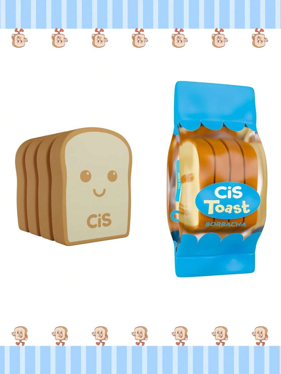 Borracha Pãozinho Cis Toast Pacote Com 4 Borrachas NOVIDADE! - Multicolorido - Visão 1