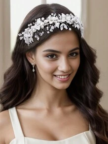 1入組簡約手工珍珠發夾,完美適用於臉型修飾和婚禮,新娘頭飾,伴娘派對髮箍 - 銀色 - 查看 2