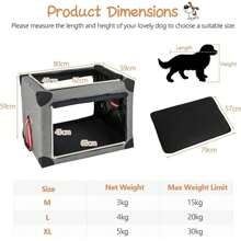 Collapsible Dog Crate With Mat & 3-Sided Mesh Doors, Soft Dog Transport Box, Portable Pet Crate With Carrying Bag, For Car, Home, Travel (L-80 X 59 X 59 Cm) - 灰色 - 查看 4