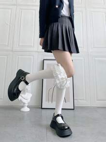 1pair Ladies' Multi-Layer Lace Edge Bow Knot Over Knee Socks