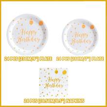 一次性生日纸盘和餐巾套装，7/9 英寸黄色和白色派对用品，适用于生日派对装饰和派对餐具、圣诞节 - 彩色 - 查看 2