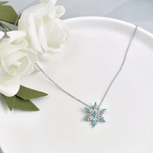 1件雪花項鍊,搭配低敏感性可調節的立方氧化鋯吊墜,時尚珠寶適用於女性日常穿搭和冬季禮物 - 藍色 - 查看 4