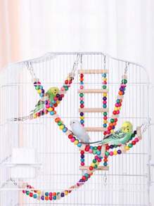 1pc Colorful Hanging Ring, Ladder And Swings With Natural Wood, Tiger Skin, Phoenix And Peony Patterns, Suitable For Parrots And Other Birds, Chewing, Climbing And Playing - Multicolor - View 1