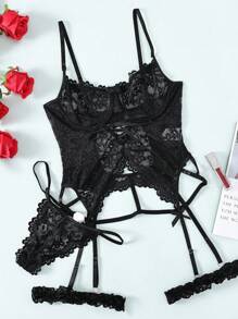 Conjunto De Lencería Sexy De Malla Transparente Con Encaje Para Mujeres Maduras - Encaje, Sexy, Body - Ideal Para Navidad, San Valentín, Aniversario, Noche De Cita, Regalo, Luna De Miel - Blanco y Negro - Ver 7