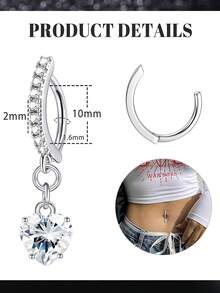 14G 女士可点击肚脐环，316L 医用钢吊坠肚脐环反向弯曲肚脐杠铃身体穿孔首饰 - Heart - 查看 3