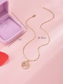 1pc & Heart Shaped Letter Pendant Stainless Steel Women's Necklace, 1pc Necklace Gift Box, Gift Set Accessory For Festival - Multicolor - View 3