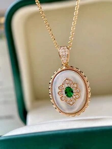 S925銀塗14k金橢圓形吊墜項鍊,女性時尚宮廷風格,多用途、利基設計,鎖骨鏈 - 金色 - 查看 4