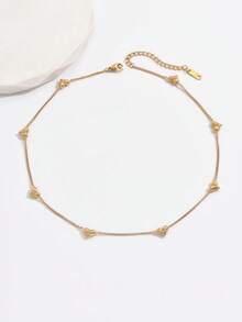 1 件時尚不銹鋼心形吊墜項鍊帶水鑽細節女式優雅多功能珠寶 - 金黃色 - 查看 5