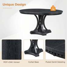 MERAX 5-Piece Dining Table Set, Wood Extendable Round Kitchen Table And 4 Upholstered Dining Chairs Solid Wood Dining Room Table Set For 4 People - Sồi đen - Xem 6