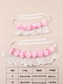 1個粉紅色花朵寵物貓狗蝴蝶結蕾絲裝飾圍嘴,可愛的公主風格蝴蝶結圍巾寵物項圈 - 粉色 - 查看 3