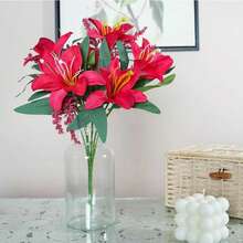 1朵小百合花,完美的家居仿真花卉虎皮百合真實觸感假花,適用於婚禮家庭派對花園商店辦公室裝飾塑料百合花束人造花 - 紅色 - 查看 6