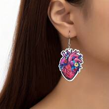 1pair Wooden Heart, Flower, Chain & Heart Shaped Dangle Earrings, Fashionable & Creative Design For Women's Daily Wear - Love Crown - View 1