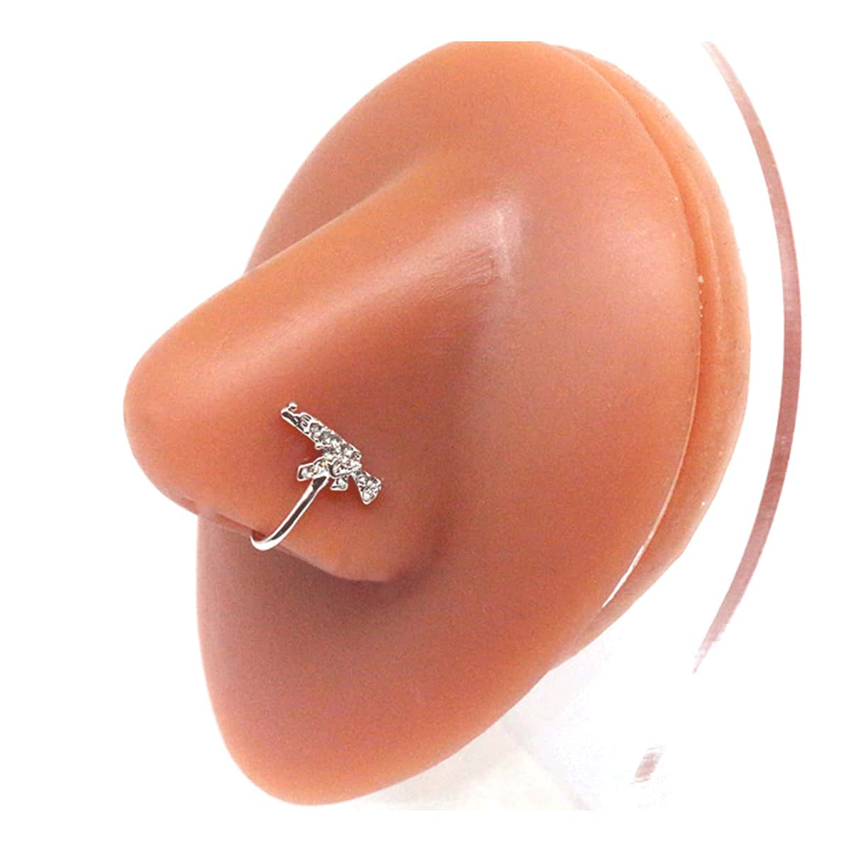 Anillo De Nariz Simple Para Mujeres Con Clip Y Piedras De Strass - Plateado - Ver 1
