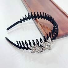 1pc Non-Slip Velour Headband Decorated With Rhinestone Star Shape For Women'S Facial Cleansing And Hair Styling - White - View 1