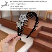 1pc Non-Slip Velour Headband Decorated With Rhinestone Star Shape For Women'S Facial Cleansing And Hair Styling - White - View 4