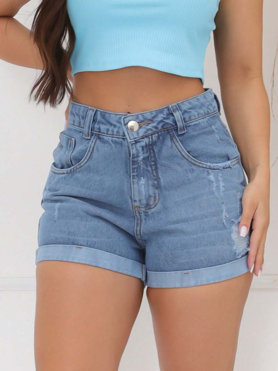 Women Denim Shorts - Medium Wash - View 1