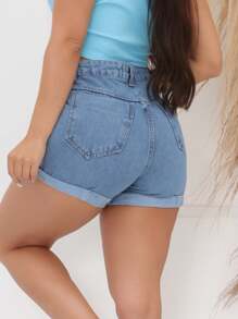 Women Denim Shorts - Medium Wash - View 2