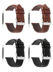 Wristitani 1 Miếng Không giới tính Da thật Watch Band  Với Màu bạc Khóa & Thích hợp Đối với Cổ điển Cây tre Kết cấu Dây đeo đồng hồ - Đen A - Xem 1