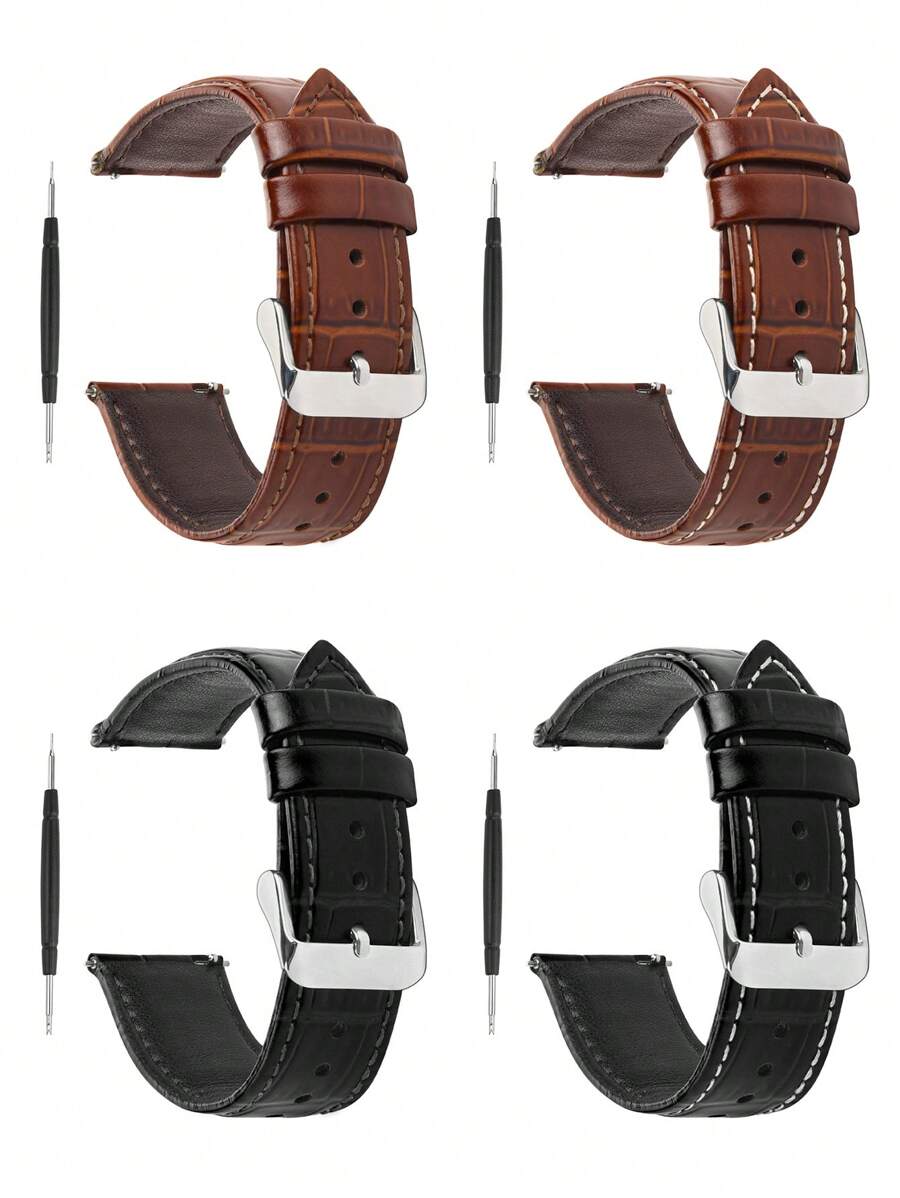 Wristitani 1 Miếng Không giới tính Da thật Watch Band  Với Màu bạc Khóa & Thích hợp Đối với Cổ điển Cây tre Kết cấu Dây đeo đồng hồ - Đen A - Xem 1