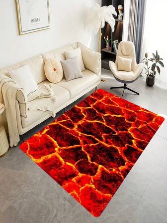 1pc Polyester Red Magma Shaped Floor Mat, Home Living Room Decorative Area Rug